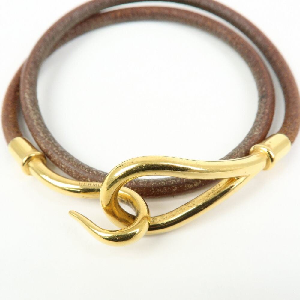 Hermes Jumbo Hook Leather Bracelet Brown